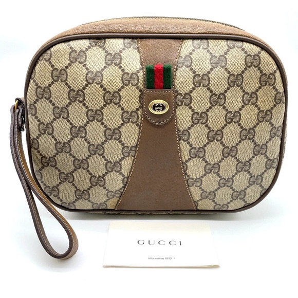 Gucci Beige and Brown Monogram Clutch Wristlet